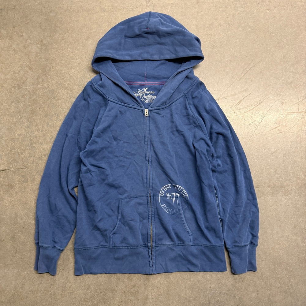 American Eagle Outfitters Blue Full Zip Hoodie Raglan Graphic Sweatshirt Large